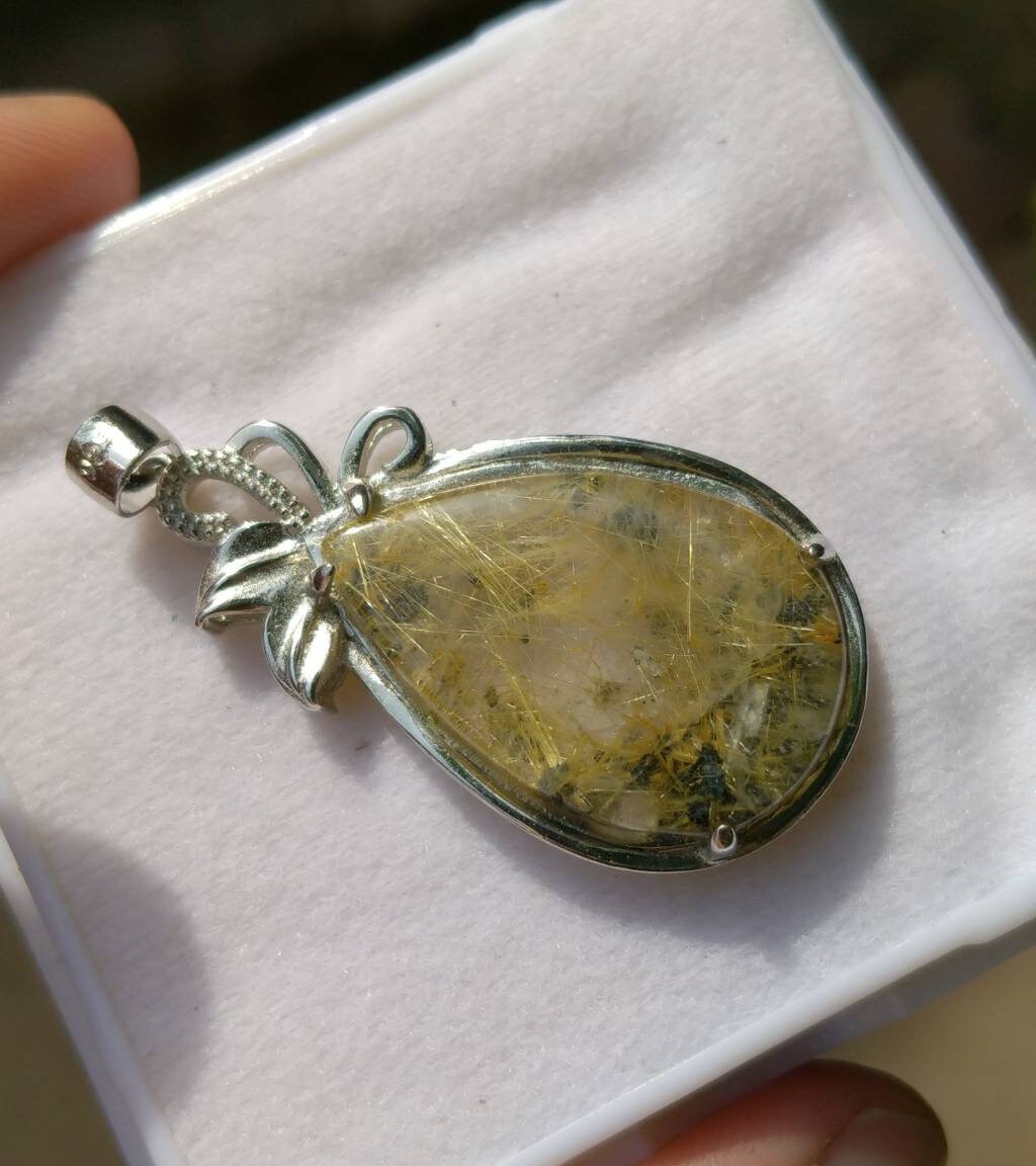 ARSAA GEMS AND MINERALSNatural good quality beautiful pear shape golden rutile included quartz sterling silver pendant - Premium  from ARSAA GEMS AND MINERALS - Just $25.00! Shop now at ARSAA GEMS AND MINERALS