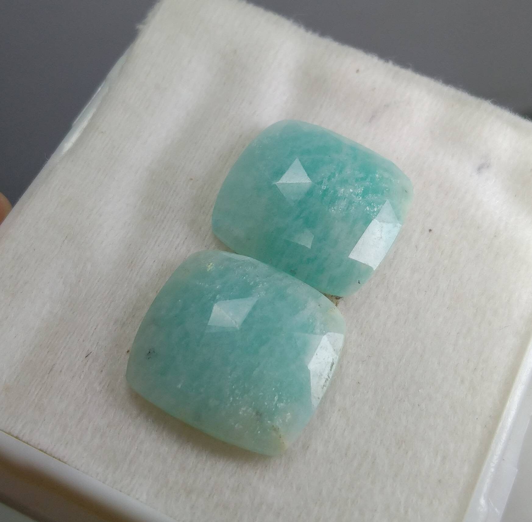 ARSAA GEMS AND MINERALSNatural good quality beautiful pair of rose/cut faceted square shape amazonite cabochons - Premium  from ARSAA GEMS AND MINERALS - Just $18.00! Shop now at ARSAA GEMS AND MINERALS