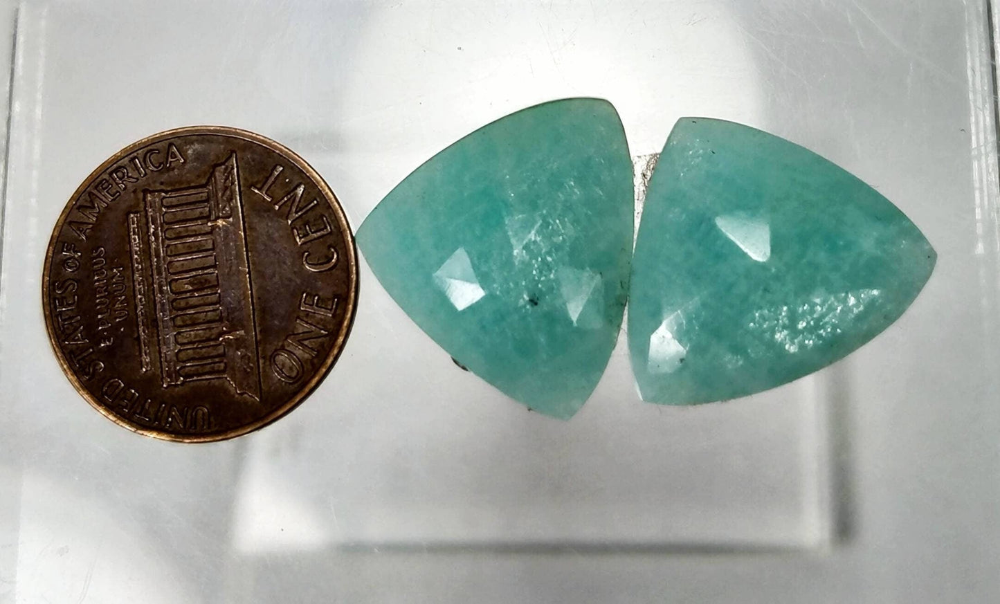 ARSAA GEMS AND MINERALSNatural top quality beautiful triangle shape pair of amazonite cabochons - Premium  from ARSAA GEMS AND MINERALS - Just $15.00! Shop now at ARSAA GEMS AND MINERALS