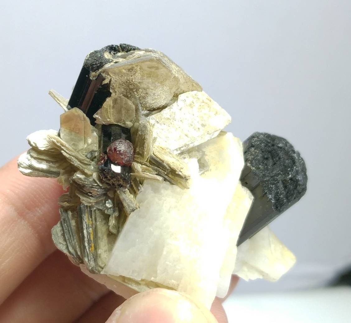 ARSAA GEMS AND MINERALSTop Quality beautiful natural 43.5 grams terminated cluster of black tourmaline with spessartine garnet Albite and muscovite mica - Premium  from ARSAA GEMS AND MINERALS - Just $60.00! Shop now at ARSAA GEMS AND MINERALS