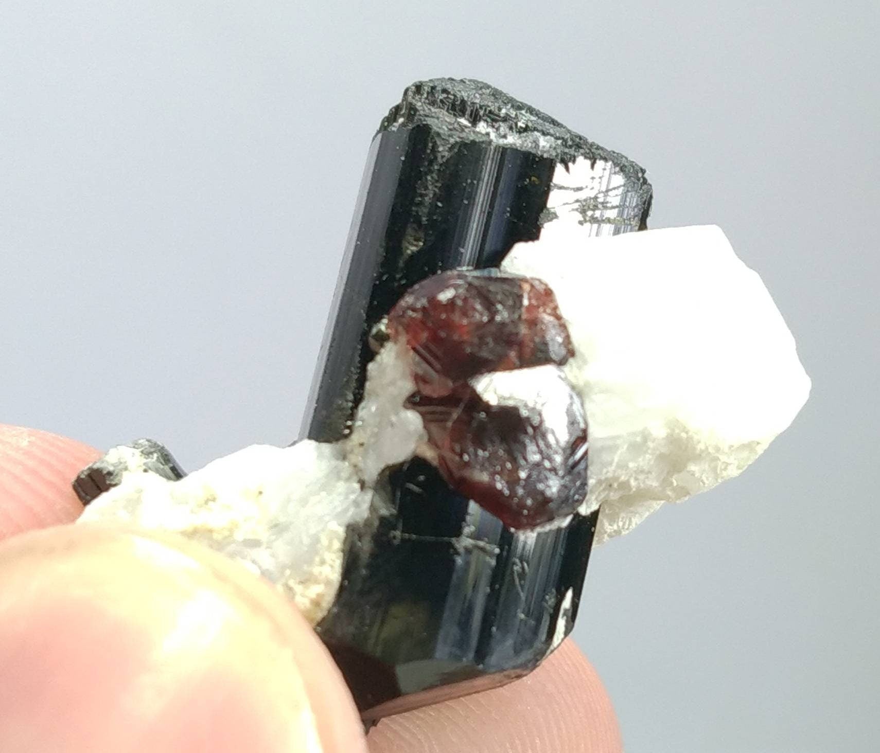 ARSAA GEMS AND MINERALSTop Quality beautiful natural 8 grams amazing terminated cluster of black tourmaline with spessartine garnet Albite and muscovite mica - Premium  from ARSAA GEMS AND MINERALS - Just $50.00! Shop now at ARSAA GEMS AND MINERALS