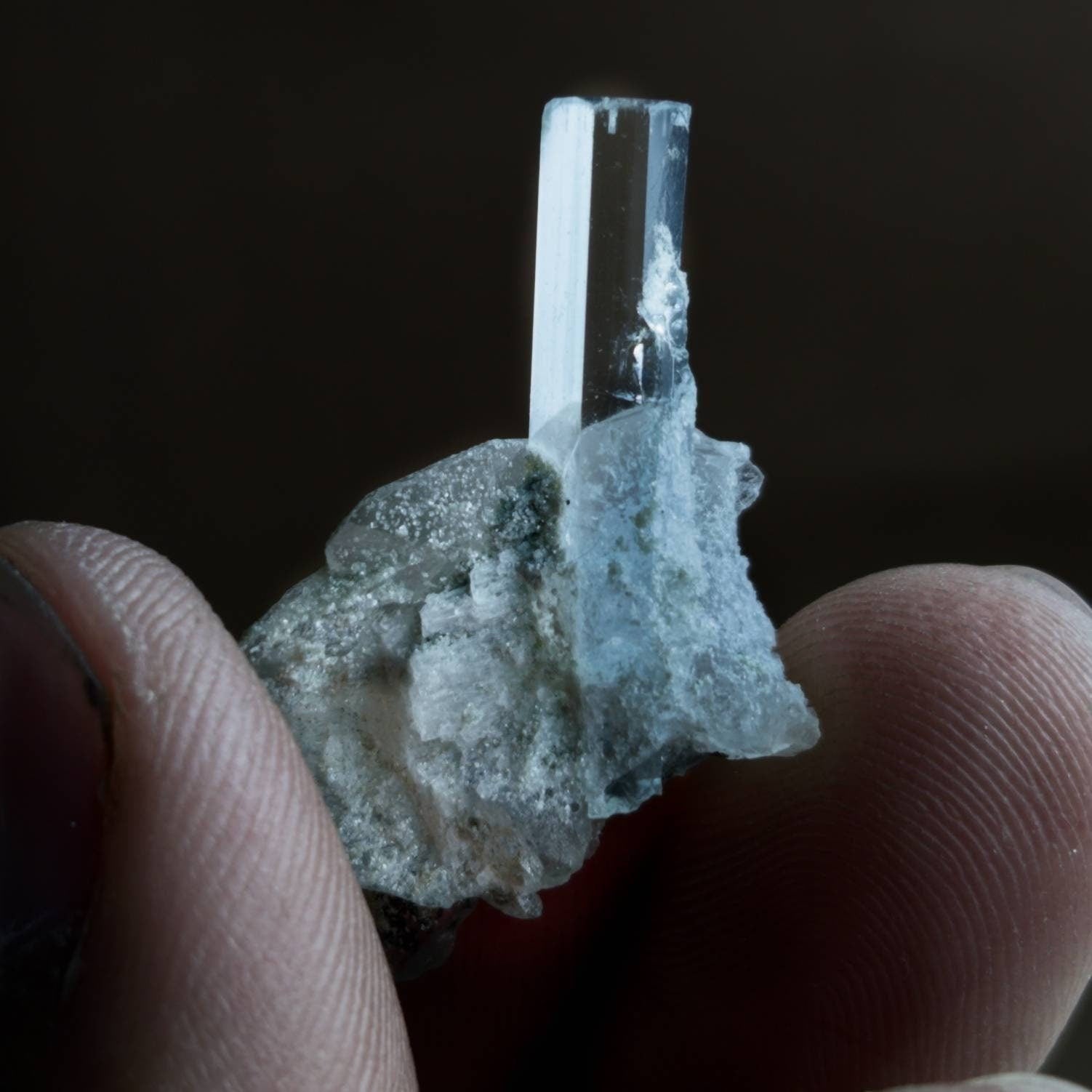 ARSAA GEMS AND MINERALSTerminated single clear aquamarine crystal on matrix on  quartz crystal with tourmaline inclusion in quartz weight: 1.2 gram - Premium  from ARSAA GEMS AND MINERALS - Just $30.00! Shop now at ARSAA GEMS AND MINERALS