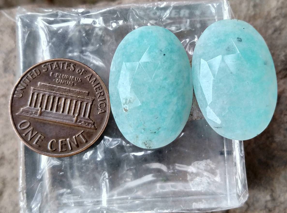 ARSAA GEMS AND MINERALSNatural top quality beautiful pair of rose cut faceted amazonite cabochons - Premium  from ARSAA GEMS AND MINERALS - Just $15.00! Shop now at ARSAA GEMS AND MINERALS