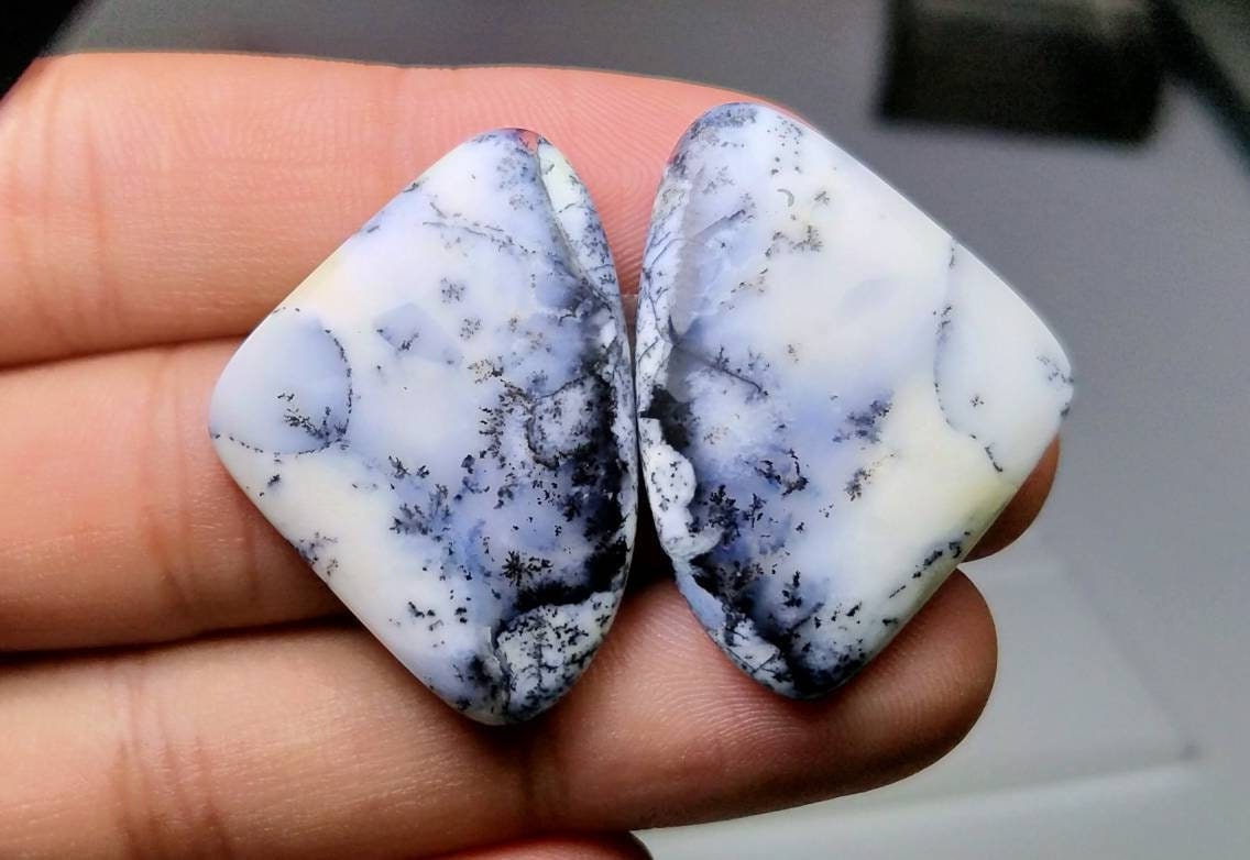 ARSAA GEMS AND MINERALSNatural good quality pair of dendritic opal cabochons - Premium  from ARSAA GEMS AND MINERALS - Just $20.00! Shop now at ARSAA GEMS AND MINERALS