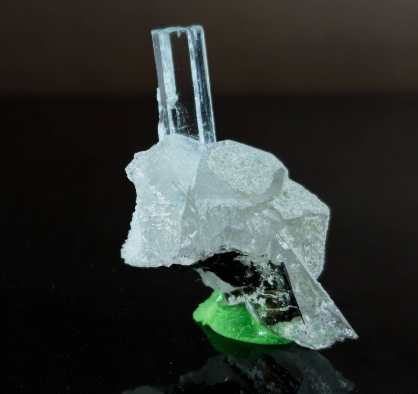 ARSAA GEMS AND MINERALSTerminated single clear aquamarine crystal on matrix on  quartz crystal with tourmaline inclusion in quartz weight: 1.2 gram - Premium  from ARSAA GEMS AND MINERALS - Just $30.00! Shop now at ARSAA GEMS AND MINERALS