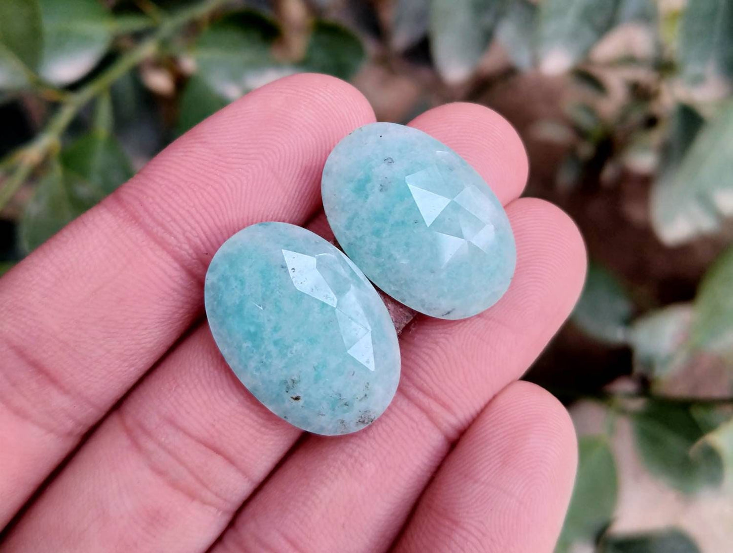 ARSAA GEMS AND MINERALSNatural top quality beautiful pair of rose cut faceted amazonite cabochons - Premium  from ARSAA GEMS AND MINERALS - Just $15.00! Shop now at ARSAA GEMS AND MINERALS