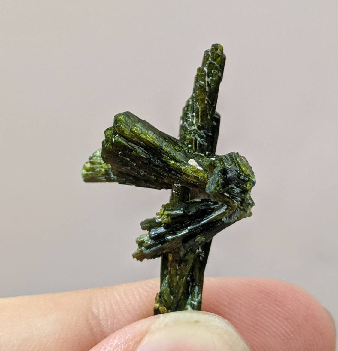 ARSAA GEMS AND MINERALSNatural aesthetic double green spray amazing junction Epidote terminated crystal from Pakistan, weight: 3 grams - Premium  from ARSAA GEMS AND MINERALS - Just $15.00! Shop now at ARSAA GEMS AND MINERALS