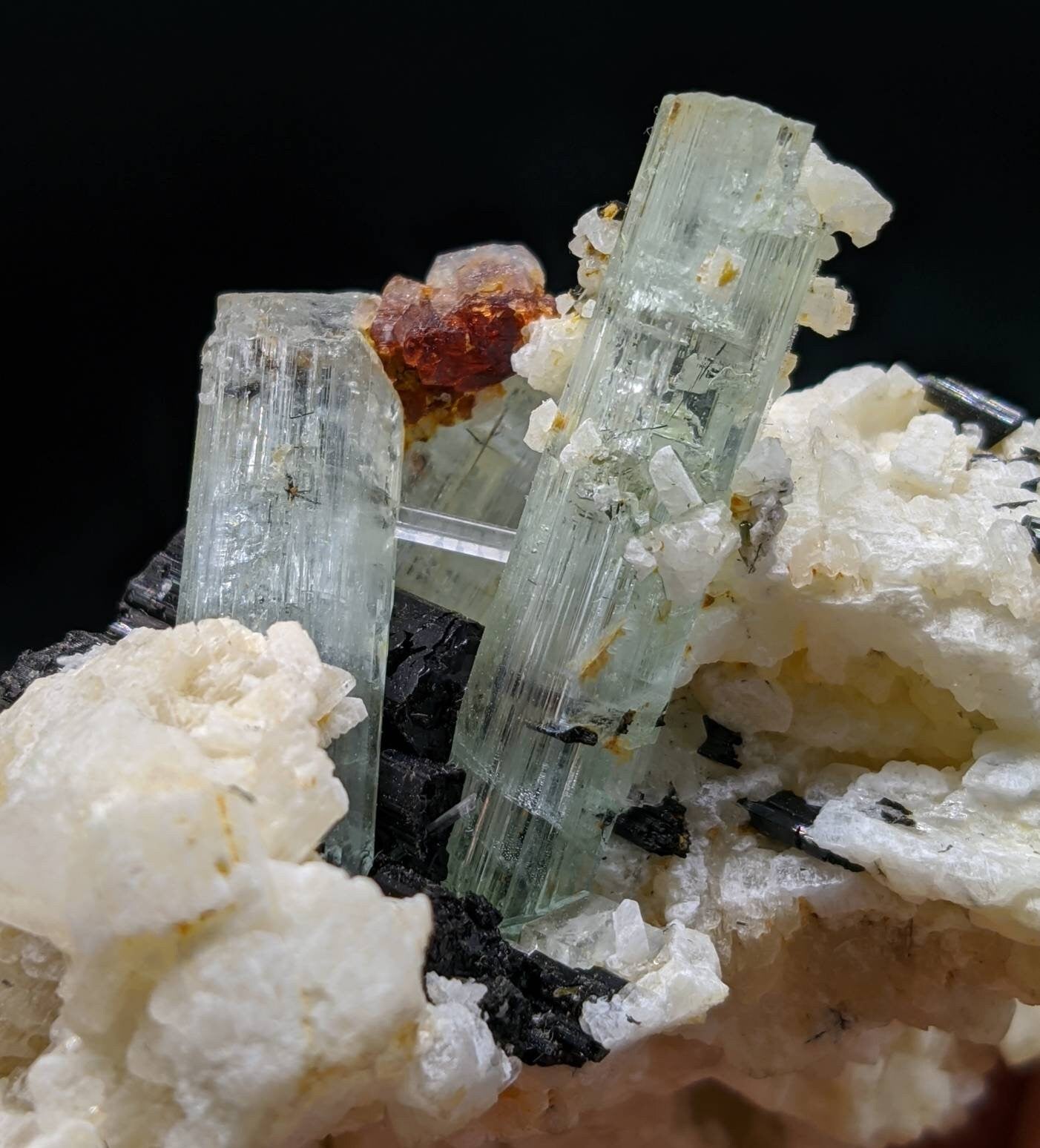 ARSAA GEMS AND MINERALSNatural fine quality beautiful combo specimen of on matrix blue aquamarine cluster with black tourmaline and on matrix Spessartine garnet - Premium  from ARSAA GEMS AND MINERALS - Just $150.00! Shop now at ARSAA GEMS AND MINERALS