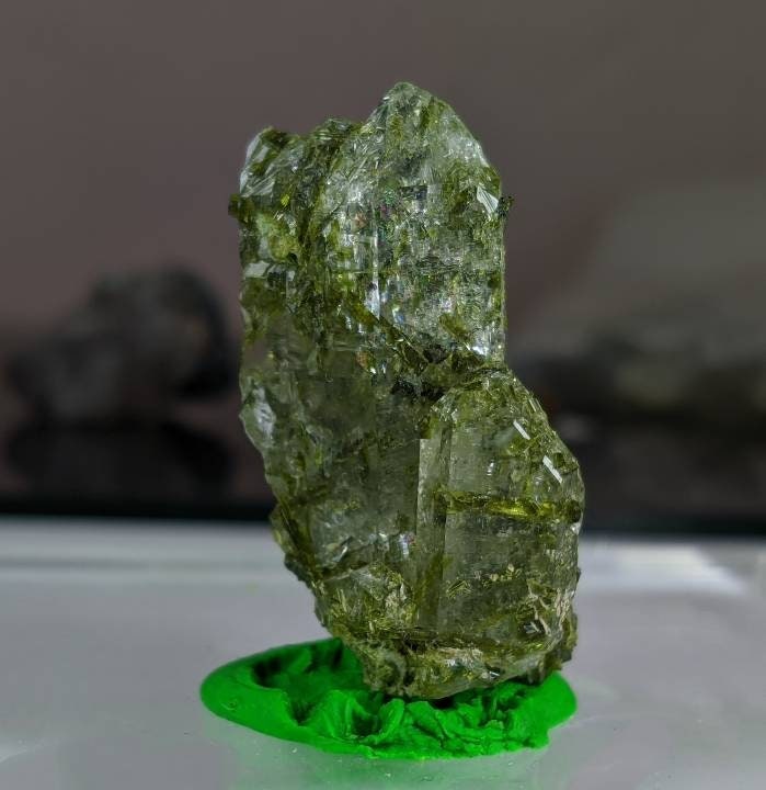 ARSAA GEMS AND MINERALSGreen epidote inclusion in transparent quartz crystal from Pakistan, weight: 16.7 grams - Premium  from ARSAA GEMS AND MINERALS - Just $30.00! Shop now at ARSAA GEMS AND MINERALS