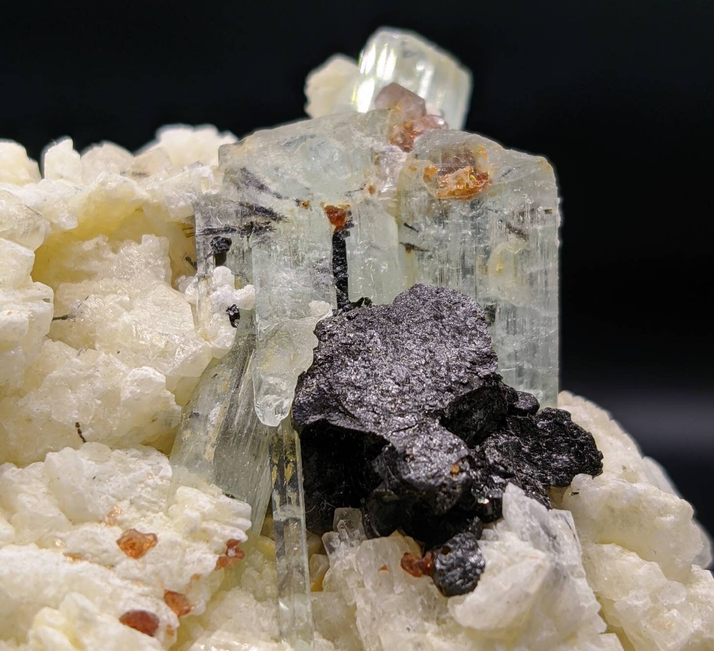 ARSAA GEMS AND MINERALSNatural fine quality beautiful combo specimen of on matrix blue aquamarine cluster with black tourmaline and on matrix Spessartine garnet - Premium  from ARSAA GEMS AND MINERALS - Just $150.00! Shop now at ARSAA GEMS AND MINERALS