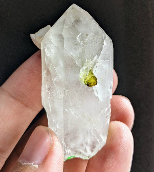 ARSAA GEMS AND MINERALSTerminated quartz crystal with green on matrix tourmaline crystal inclusion from Chakko Mine Skardu Pakistan, 31.4 grams - Premium  from ARSAA GEMS AND MINERALS - Just $50.00! Shop now at ARSAA GEMS AND MINERALS