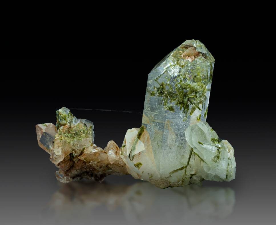 ARSAA GEMS AND MINERALSGreen epidote inclusion in transparent quartz crystal from Pakistan, weight: 10 grams - Premium  from ARSAA GEMS AND MINERALS - Just $30.00! Shop now at ARSAA GEMS AND MINERALS