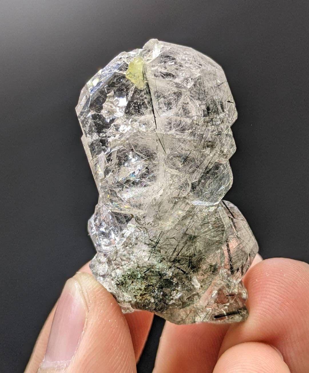 ARSAA GEMS AND MINERALSApatite crystal clear with green basolite inclusion, step formation and unique structure from KP Pakistan, 29.2 grams - Premium  from ARSAA GEMS AND MINERALS - Just $100.00! Shop now at ARSAA GEMS AND MINERALS