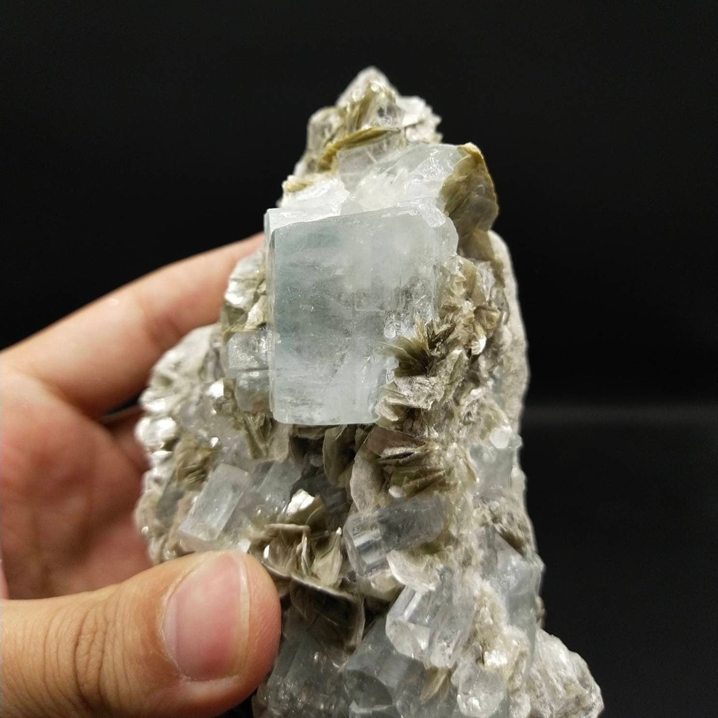 ARSAA GEMS AND MINERALSSeveral aquamarine crystals perfectly terminated on matrix Light blue color with muscovite from Pakistan, 763 grams - Premium  from ARSAA GEMS AND MINERALS - Just $550.00! Shop now at ARSAA GEMS AND MINERALS