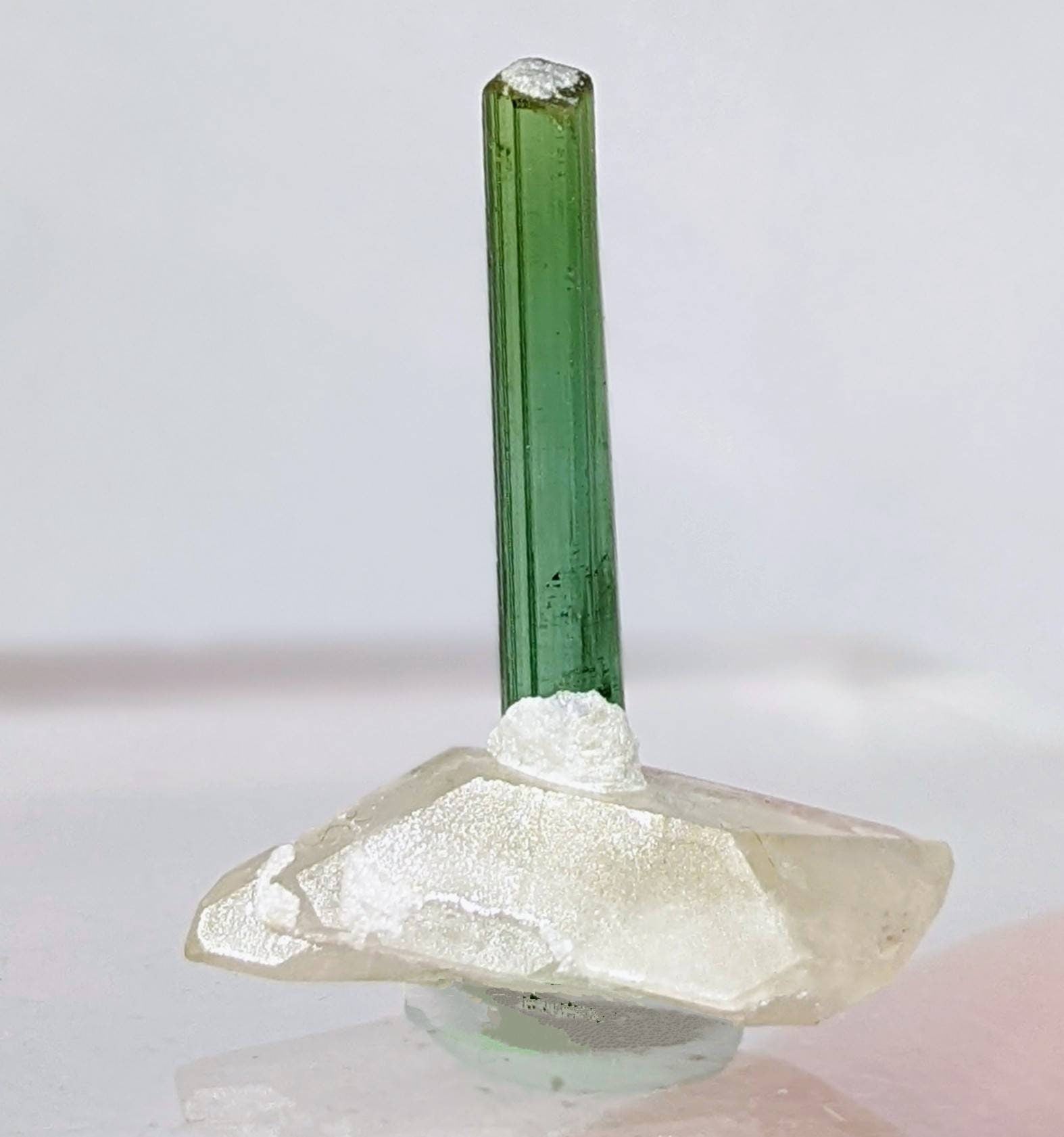 ARSAA GEMS AND MINERALSSmall thumbnail size terminated green tourmaline crystal on matrix on quartz, 0.8 grams - Premium  from ARSAA GEMS AND MINERALS - Just $15.00! Shop now at ARSAA GEMS AND MINERALS