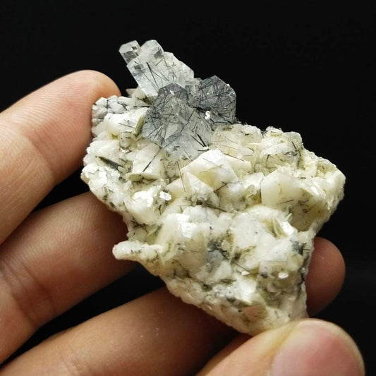 ARSAA GEMS AND MINERALSNatural albite cluster with aquamarine and black tourmaline crystals on matrix from Pakistan, 30 grams - Premium  from ARSAA GEMS AND MINERALS - Just $30.00! Shop now at ARSAA GEMS AND MINERALS