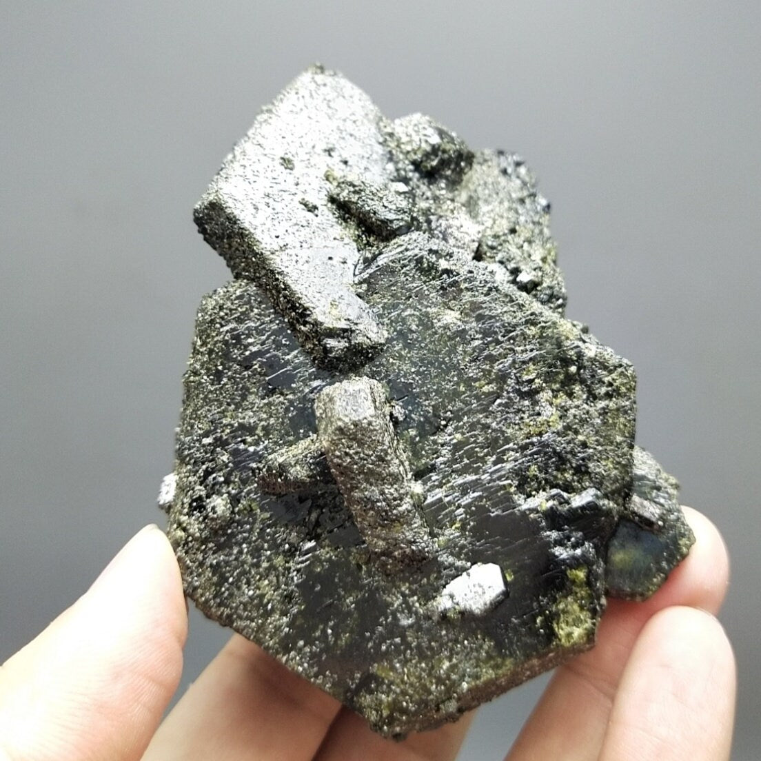 ARSAA GEMS AND MINERALSPseudooctahedral epidote cluster with magnetite and titanite spray on it from Kharan Baluchistan Pakistan, 364 grams - Premium  from ARSAA GEMS AND MINERALS - Just $150.00! Shop now at ARSAA GEMS AND MINERALS