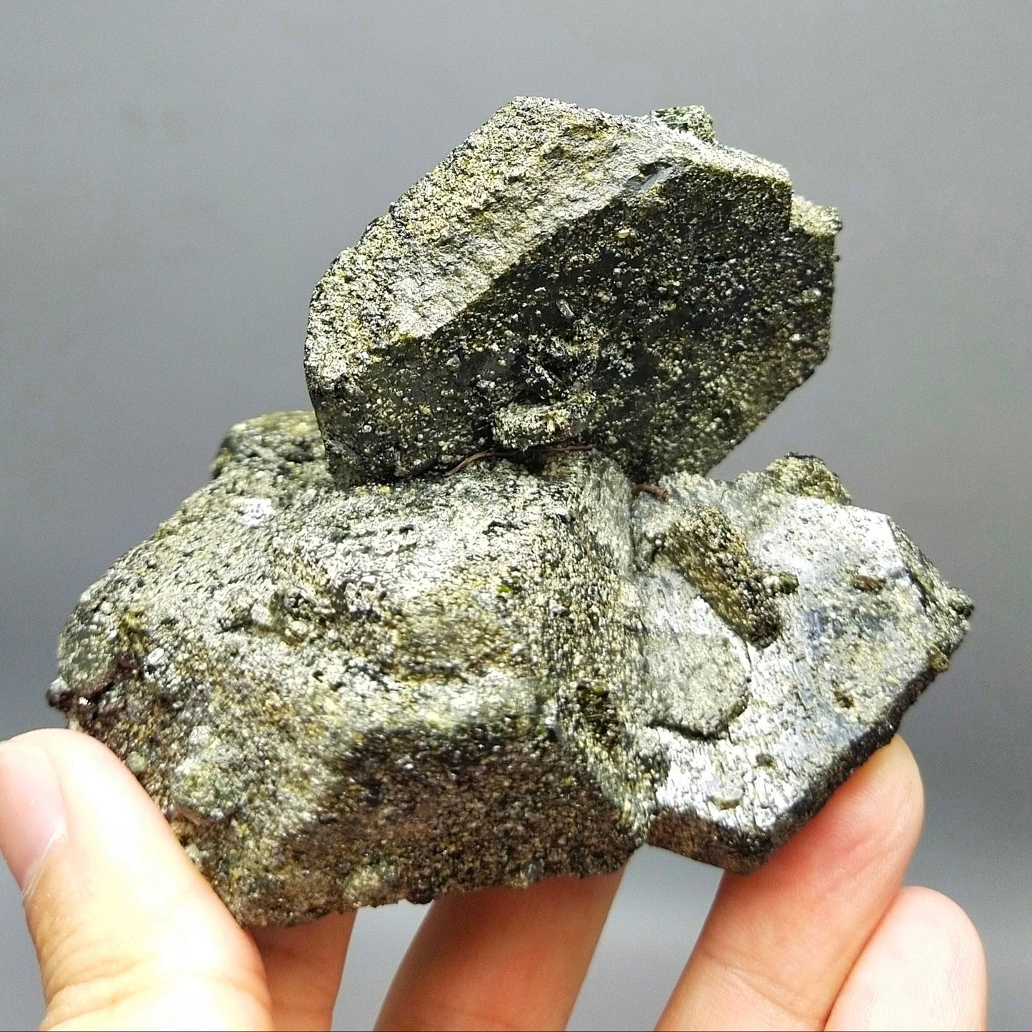 ARSAA GEMS AND MINERALSPseudooctahedral epidote cluster with magnetite and titanite spray on it from Kharan Baluchistan Pakistan, 364 grams - Premium  from ARSAA GEMS AND MINERALS - Just $150.00! Shop now at ARSAA GEMS AND MINERALS