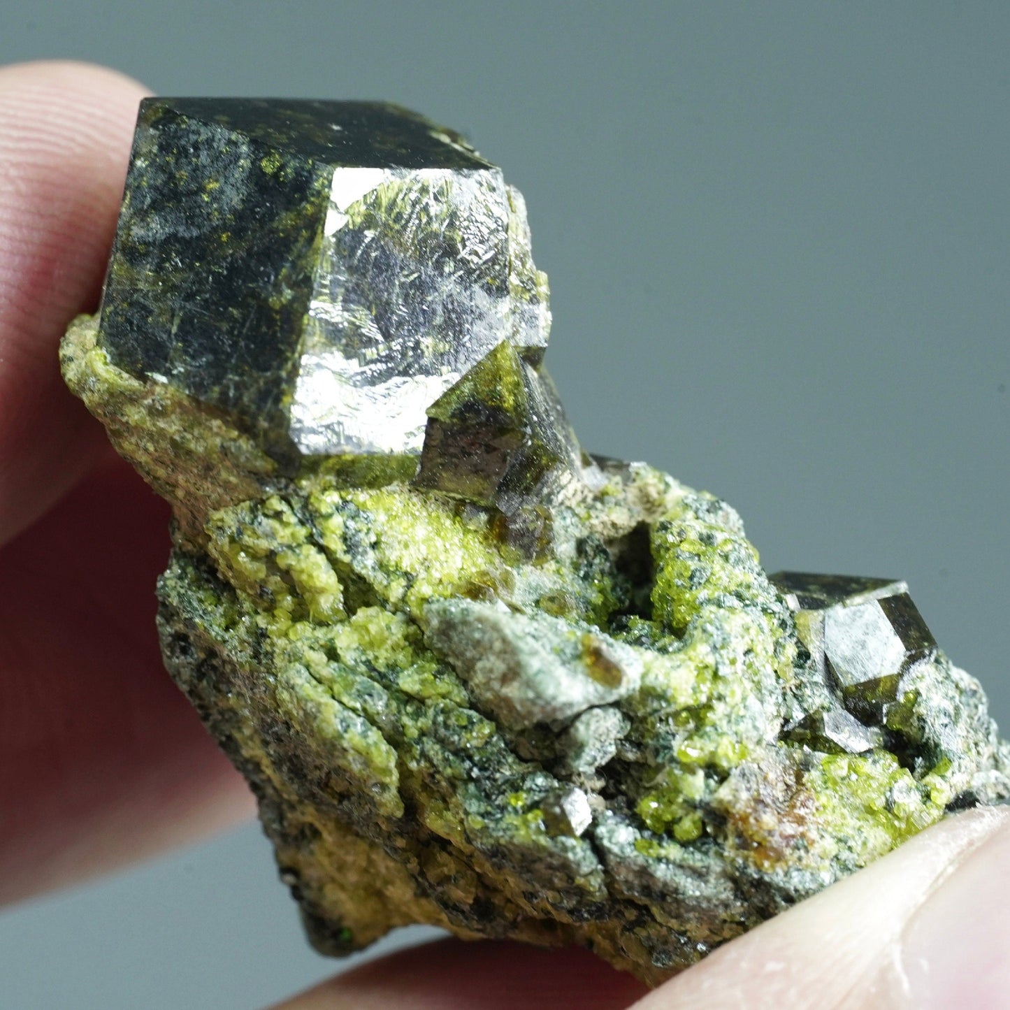 ARSAA GEMS AND MINERALSAndradite garnet crystal on matrix on albite with green epidote from Pakistan, 22 grams - Premium  from ARSAA GEMS AND MINERALS - Just $50.00! Shop now at ARSAA GEMS AND MINERALS